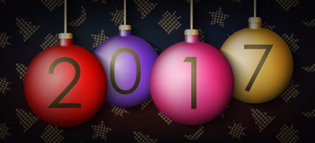 Vector illustration. Happy New Year 2017 Christmas balls on background with New Year elements. Xmas...