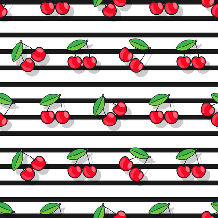 Cherry, seamless vector pattern in a flat style. Vector illustration texture of textile, packaging, wallpaper and your other Projects summary.のイラスト素材