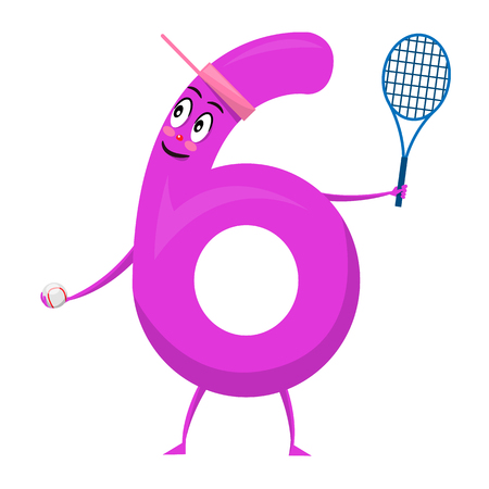 Six Cute fun colorful figure in the form of cartoon characters for kids isolated. Vector Illustration children's mathematical symbol, smiling.のイラスト素材