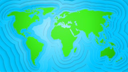 World Map isolated paper carving art of origami vector illustration. Geography planet green earth ecology theme for your projects.のイラスト素材