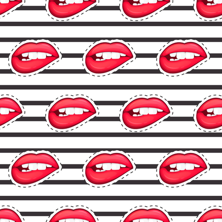 Female lip isolated character in cartoon style Illustration. Pop Art, Fashion, icon retro style style comic style 80's, 90's. Wrap, pattern, wallpaper, characters on clothes.のイラスト素材