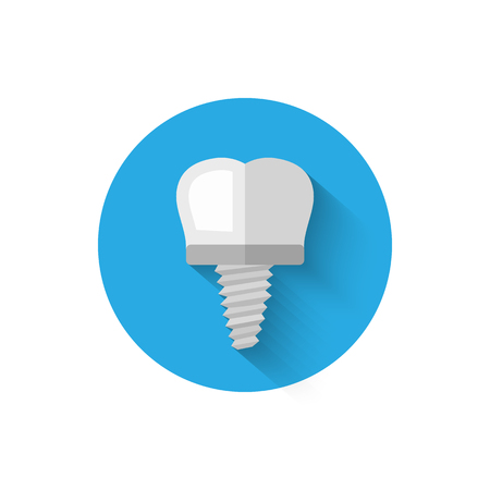 Tooth implant icon is isolated in a flat design style vector illustration. Modern, minimalist icon on the theme of stomatology in stylish colors. A website for mobile apps and other projects.のイラスト素材