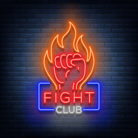 Fight club logo neon sign isolated vector illustration. Neon banner, night glowing emblem advertisementのイラスト素材