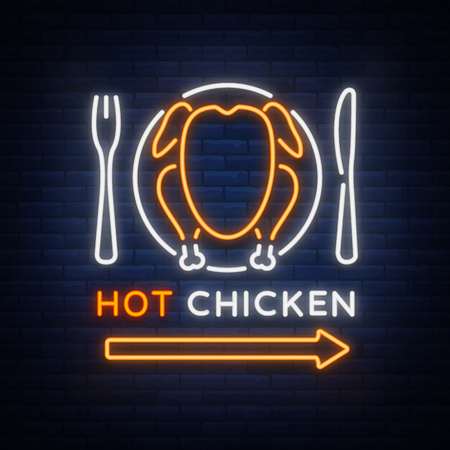 Logo Chicken Barbecue is a neon-style logo for a food store and a restaurant.のイラスト素材