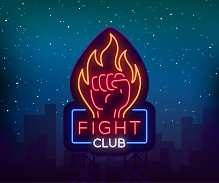 Fight neon sign, light night billboard, isolated vector illustration Neon banner, night-threatening promotional emblem.のイラスト素材