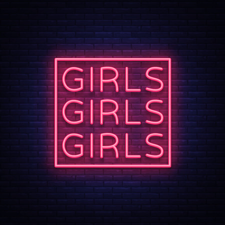 Girls neon sign Vector illustration on black background.のイラスト素材