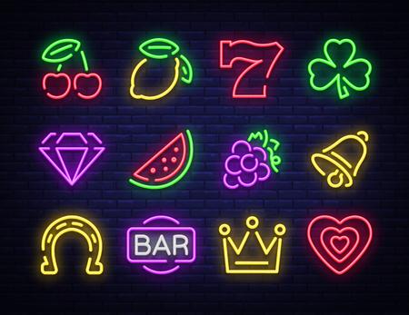 Slot machine symbol in neon colorsのイラスト素材