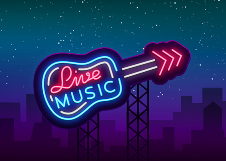 Live music neon sign vector  illustration.のイラスト素材