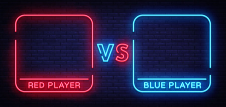 Versus neon sign. Neon symbol, icon, logo design template confrontation. Light banner, bright night advertising. Vector illustration.のイラスト素材