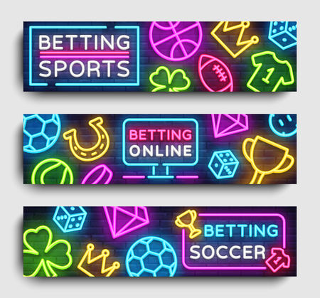 Sports Betting Horizontal Banners Vector Design Template Neon Web
