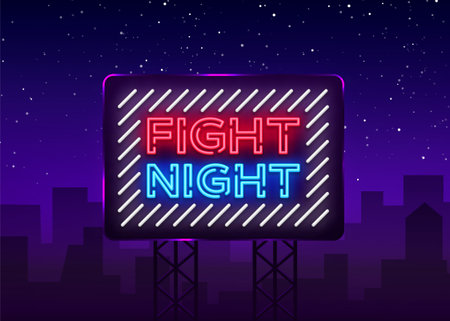 Fight night neon signboard. Bright night advertising, light banner, design neon sign template. Vector illustration. Billboardのイラスト素材