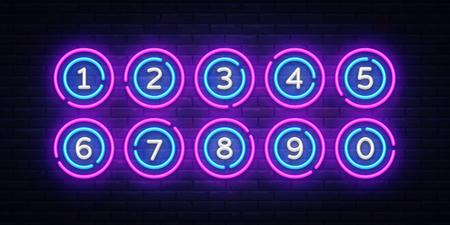 Lottery Balls neon signs vector. Lotto Design template neon sign, Casino, celebration light banner, neon signboard, nightly bright advertising, light inscription. Vector illustrationのイラスト素材
