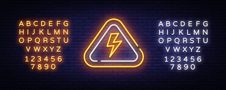 Lightning bolt neon sign vector design template. High-voltage neon symbol, light banner design element colorful modern design trend, bright sign. Vector. Editing text neon signのイラスト素材