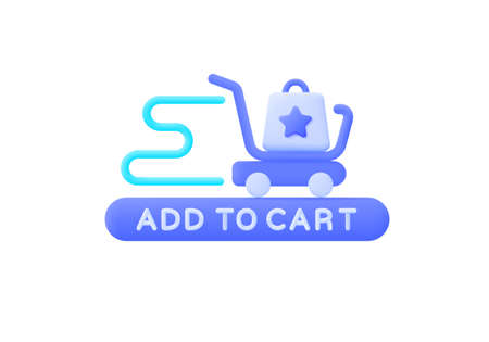 Realistic button with blue add to cart 3d on white background for web design. Realistic 3d vector. Business vector icon. Online shoppingのイラスト素材