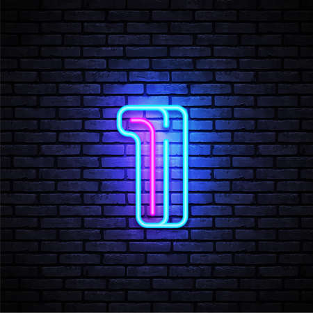 Number One symbol neon sign . First, Number One template neon icon, light banner, neon signboard, nightly bright advertising, light inscription. illustrationのイラスト素材