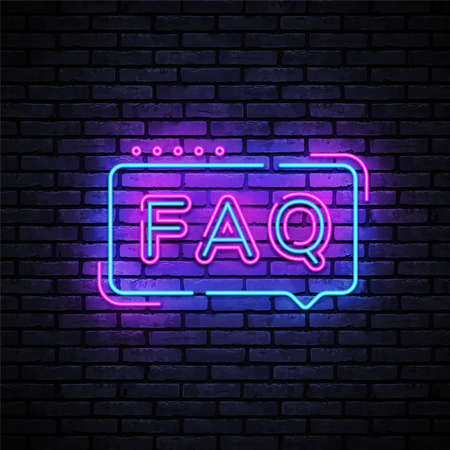 Faq in neon style. Realistic vector illustration. Modern template with black faq on blue background for game background designのイラスト素材