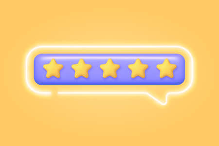 3d rating neon for decoration design. Rating neon in 3d style on yellow background. Social media like icon concept. 3d vector illustrationのイラスト素材