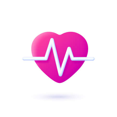 Realistic pulse 3d for medical design. Red heart. Isolated object. 3d sign. Heart wave. Vector isolated design elementのイラスト素材