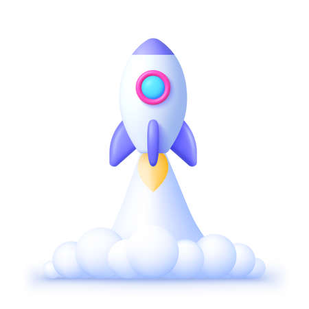 Rocket 3d in realistic style on white background. Startup, space, business concept. Vector illustration designのイラスト素材