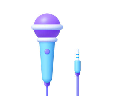 Microphone 3d in cartoon style on white background. 3d speak render vector illustrationのイラスト素材