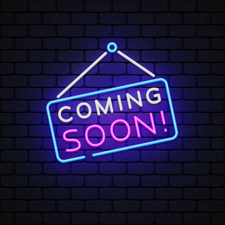 3d Neon Coming Soon for web promotion design. Isolated vector illustrationのイラスト素材