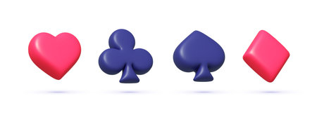 Playing cards 3D on white background. Casino icons. 3d vector illustration