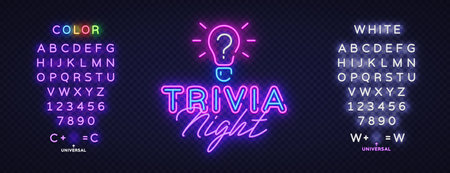 Trivia night in retro style on light background. Neon vector logo illustrationのイラスト素材