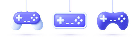 Gamepad icon set in 3d style. Purple gamepad 3d icon in modern style. Realistic 3d design. Game...
