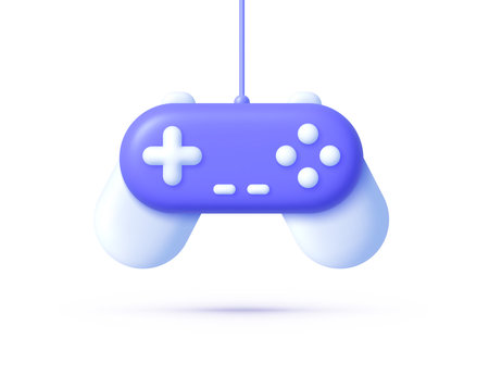 Gamepad 3d icon, great design for any purposes. Purple gamepad 3d icon on white background. Digital computer entertainment. Isolated vector illustrationのイラスト素材