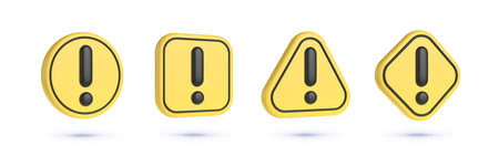Set of caution 3D icons Vector. Caution 3d in 3d style. Alert message. Realistic 3d symbol icon...