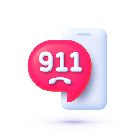 Call 911, emergency call, hotline service. Call emergency icon, great design for any purposes. 3d button with red 911 icon. 3d Vector iconのイラスト素材