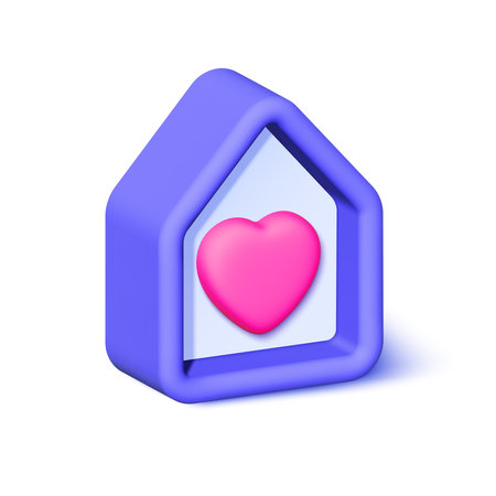 Abstract home 3d for web design. Icon for concept design. Love and family, social work and charity vector icon. Health care. 3d vector illustrationのイラスト素材