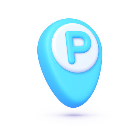 Location mark, destination pointer with letter P. Parking sign. Creative modern design. 3d vector iconのイラスト素材