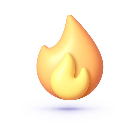 3d fire in cartoon style on white background. Abstract illustration with red 3d fire. Creative modern design. Realistic vector illustrationのイラスト素材