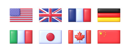 Flags 3d set in realistic style on white background. Vector illustration designのイラスト素材