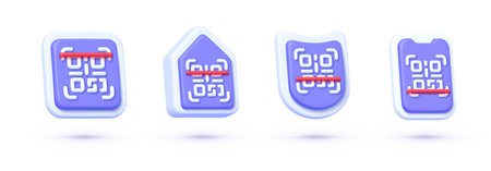 Qr code 3d set for concept design. Business concept barcode pictogram. Web design. Data technology. Vector isolated illustrationのイラスト素材