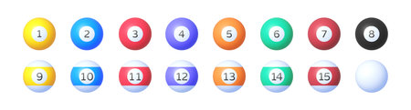 Realistic 3d ball billiard set for game background design. Isolated vector illustration