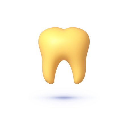 Tooth gold 3d on white background. Isolated graphic template. Template design vector illustrationのイラスト素材