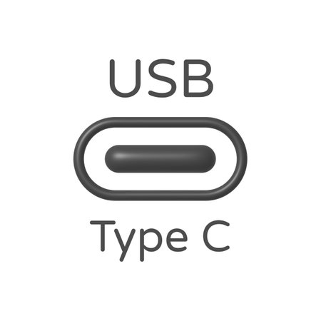 Usb type c in 3d style on white background. Design element. Vector graphic illustrationのイラスト素材