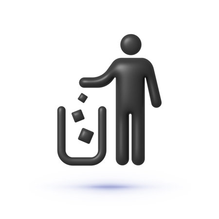 Trash sign 3d on white background. Tidy man symbol, do not litter icon, keep clean, dispose of carefully and thoughtfully symbol. Vector icon illustrationのイラスト素材