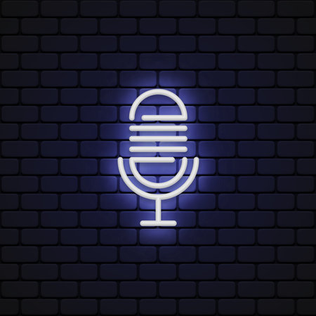 Microphone neon icon on light background. Vector illustrationのイラスト素材