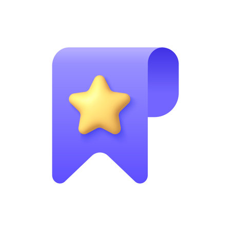 Bookmark with star in 3d style on white background. Social media sign icon. App icon. Isolated vector illustrationのイラスト素材