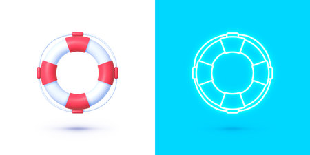 Lifebuoy 3d and Neon Style, great design for any purposes. Life rescue, summer journey and travel concept. Vector Illustrationのイラスト素材