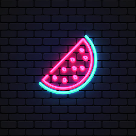 Watermelon neon in retro style on light background. Vector illustrationのイラスト素材