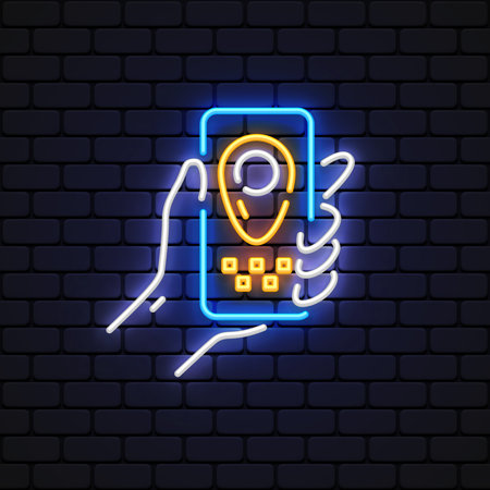 Taxi smartphone neon on light background.のイラスト素材
