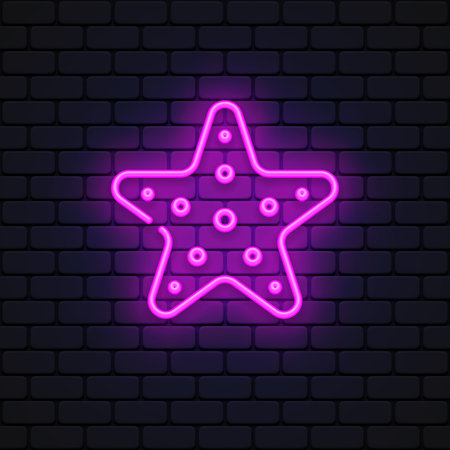 Starfish neon icon in line art style on black background.のイラスト素材