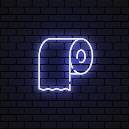 Toilet paper neon icon on black background for paper design. Vector illustrationのイラスト素材