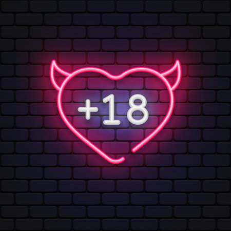 Red heart neon 18 in retro style on black background.のイラスト素材