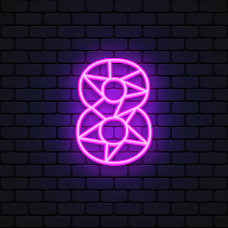 Abstract eight neon number for banner design. Vector illustrationのイラスト素材
