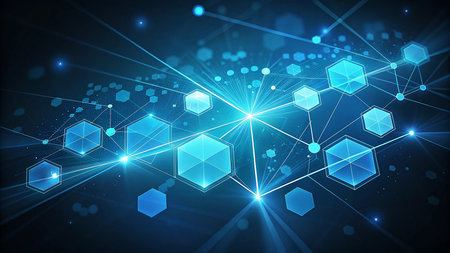 Abstract technology background with hexagons and glowing lines. 3D Renderingの素材